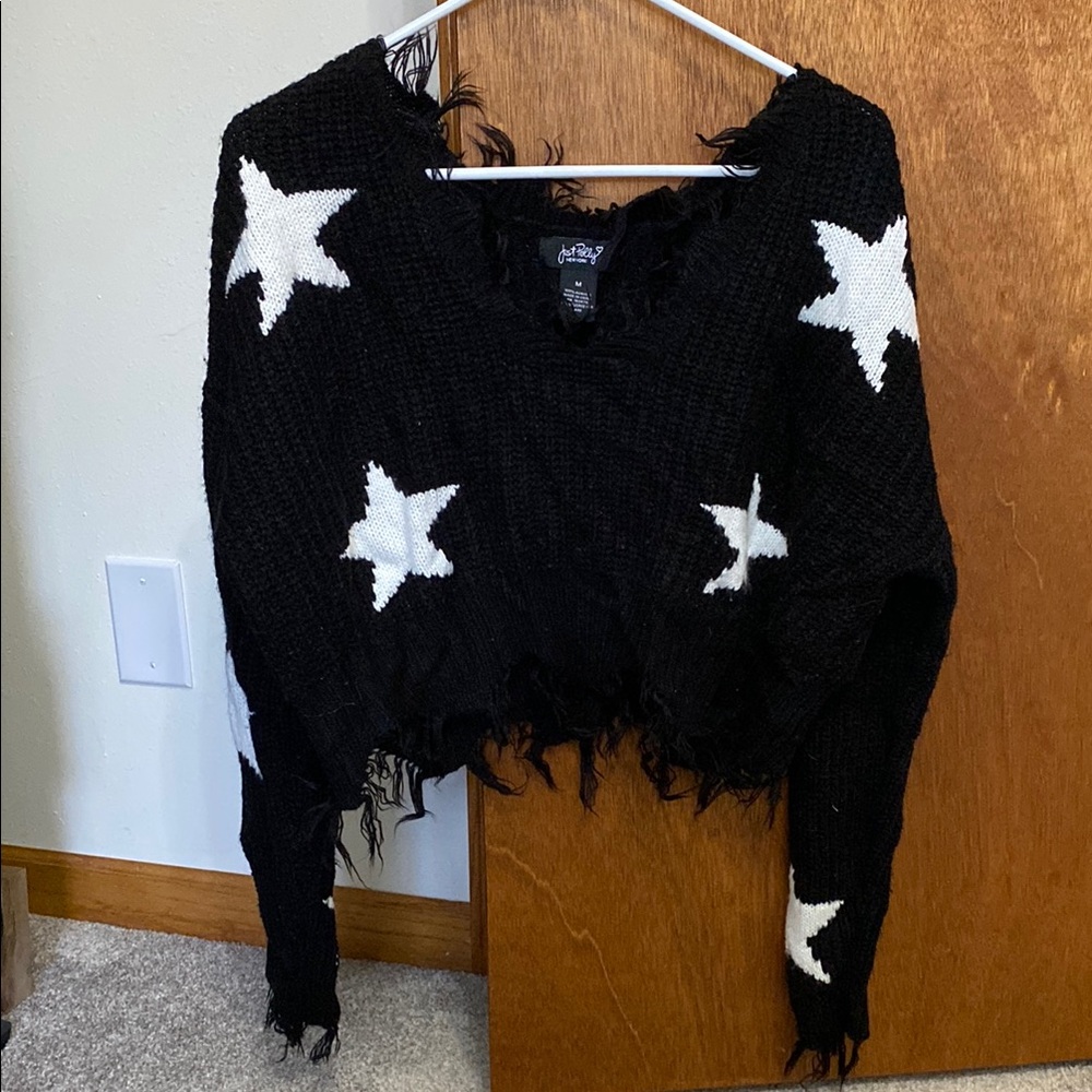 Distressed Black Star Sweater